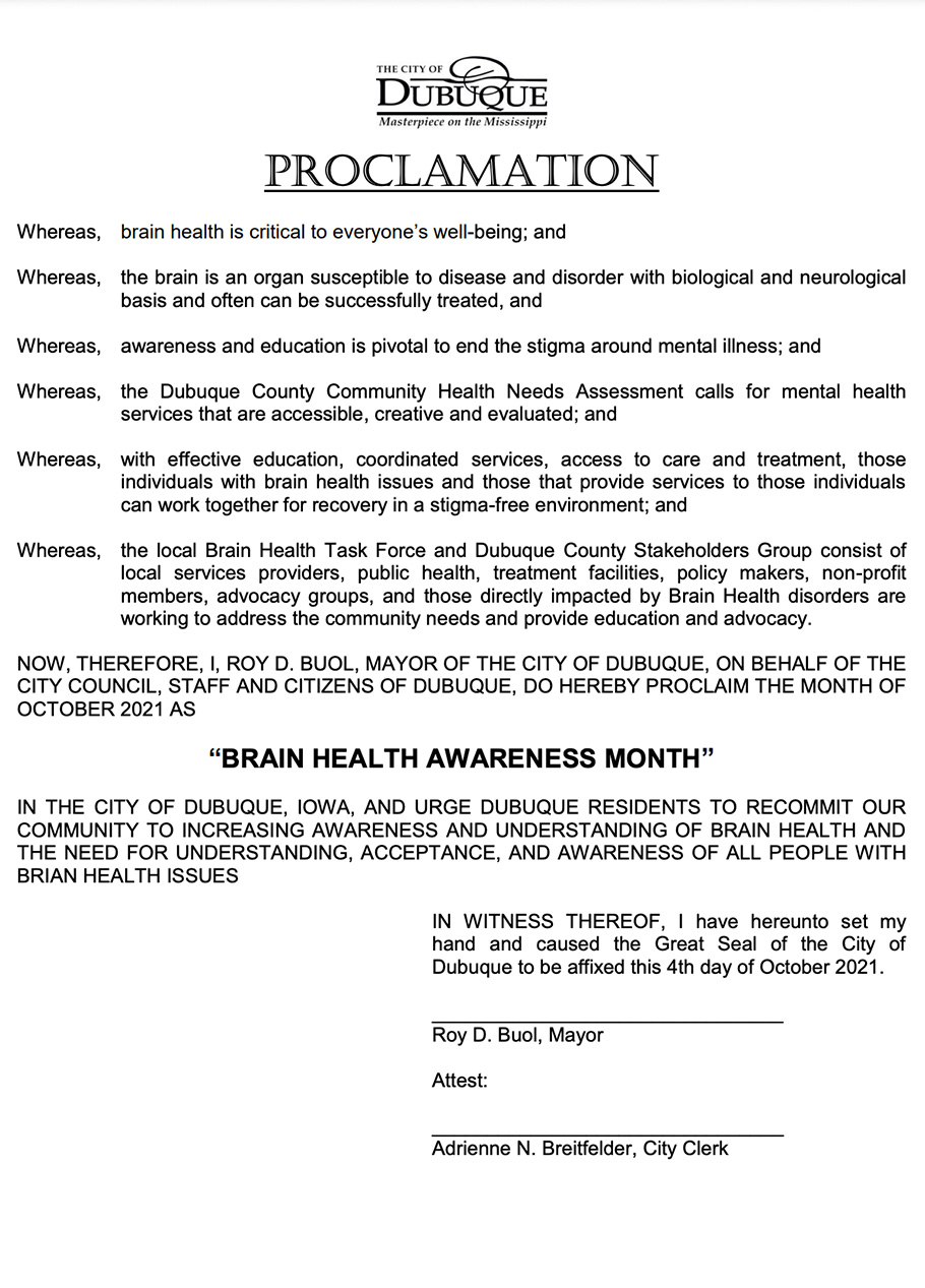 City of Dubuque proclaims Brain Health Awareness Month