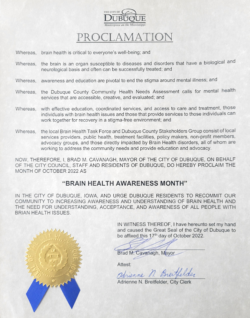 City of Dubuque proclaims Brain Health Awareness Month